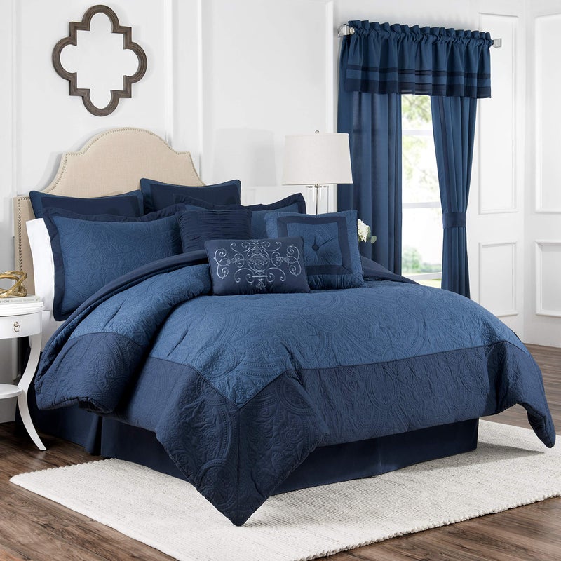 Vue Bensonhurst Modern Farmhouse Medallion Bed Spread, King/Calking, Blue - Image 1